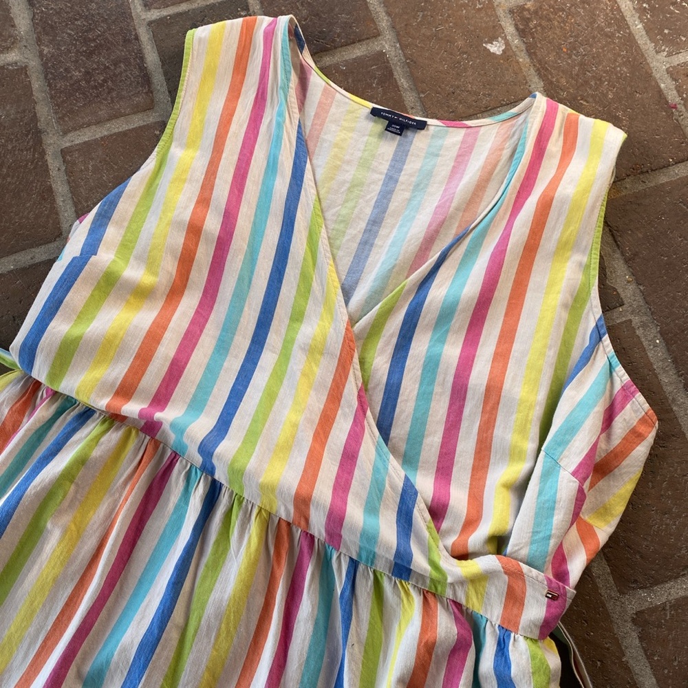 Tommy Hilfiger rainbow striped cotton wrap dress size 20W